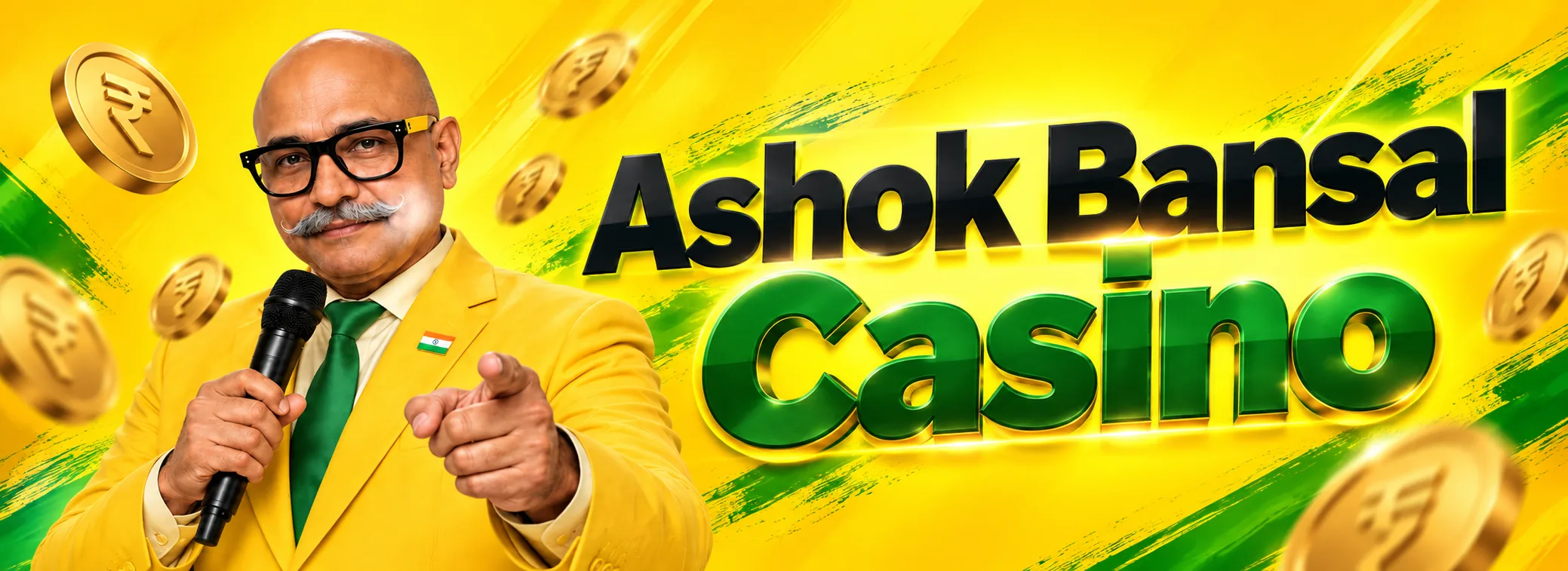 Ashok Bansal Casino welcome offer banner with CEO Ashok Bansal in a yellow jacket and 200% up to ₹25,000
